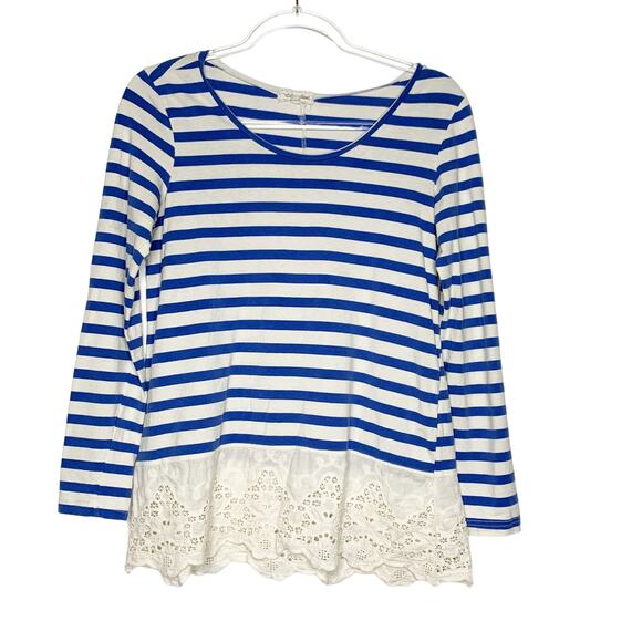 LILIS CLOSET Long Sleeve T-Shirt Eyelet Lace-Trim Striped Blue White Size Small - Picture 2 of 8